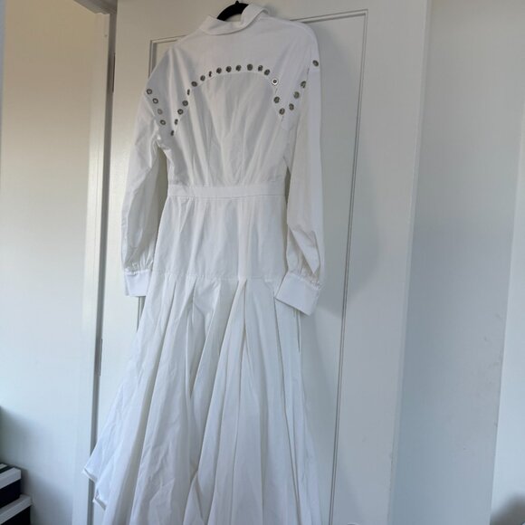 NWT Alexander McQueen A-line Midi Shirt Dress White Cotton Poplin Metal Eyelets - Picture 11 of 12